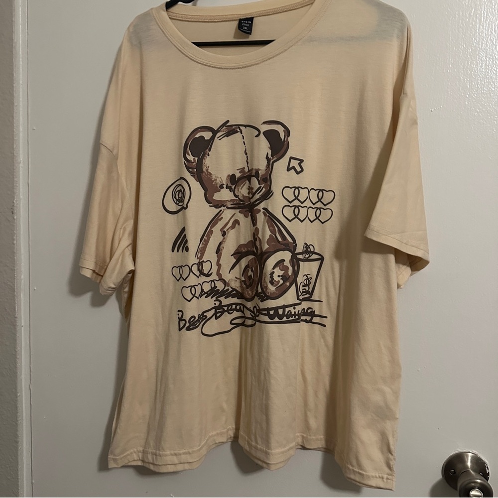 Beige Graphic T-Shirt with Bear Design